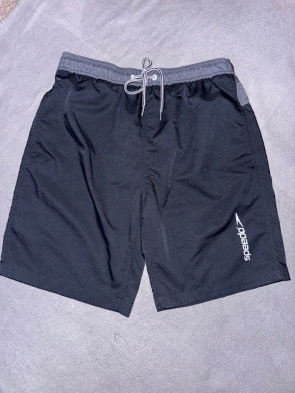 Speedo Marina Swim Trunks Men’s Medium Black Drawstring Lined Board Shorts